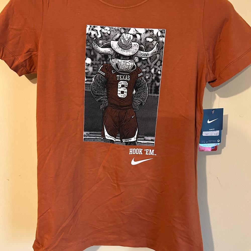 NIKE UNIVERSITY OF TEXAS LONGHORNS DARK ORANGE T-SHIRT WOMENS SIZE M=SLIM FIT L
